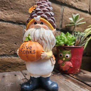Give Thanks Gnome Statue Yard Art Garden Decor 10.75" H